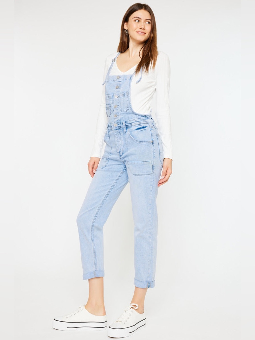 KanCan Marceline Straight Leg Overalls Utility Carpenter Light Wash Denim XL H48